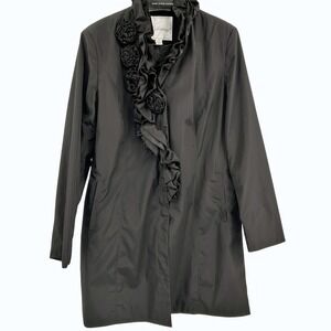 Weatherproof Rain Coat Womens L Black Ruffle Rosette Mid Length Goth Romantic